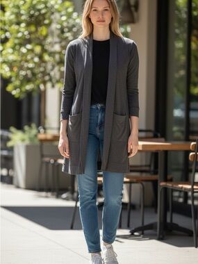 tek gear Women's Charcoal Open-Front Long Cardigan